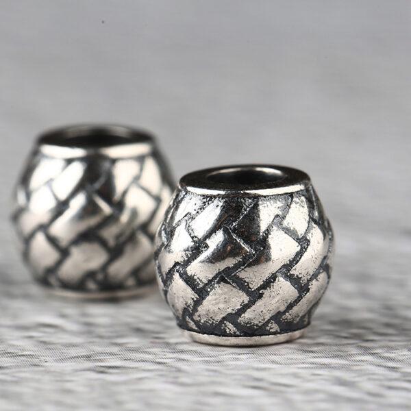 Drum bead, woven pattern bead, spacer bead, s925 sterling silver, silver bead, oxidized silver bead - Image 4