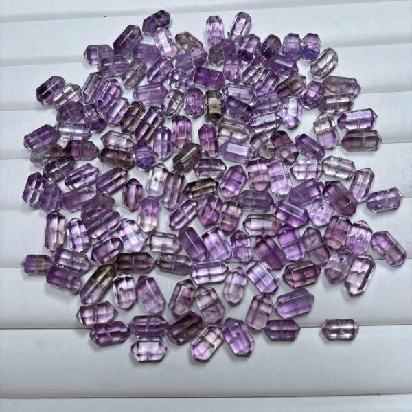 genuine natural amethyst bead, amethyst bead, clear bead, purple bead, double pointed prism bead - Image 5