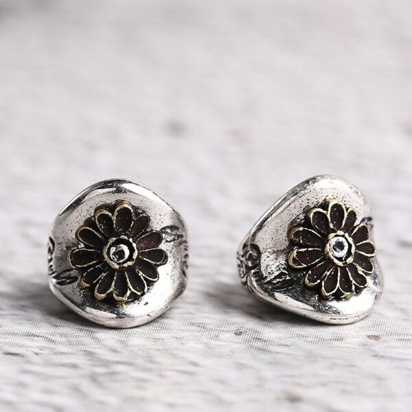 ring bead, chrysanthemum flower bead, spacer bead, s925 sterling silver, silver bead, oxidized silver bead - Image 5