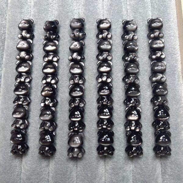 genuine natural silver obsidian bear bead, obsidian bead, black bead, cute bear bead - Image 5