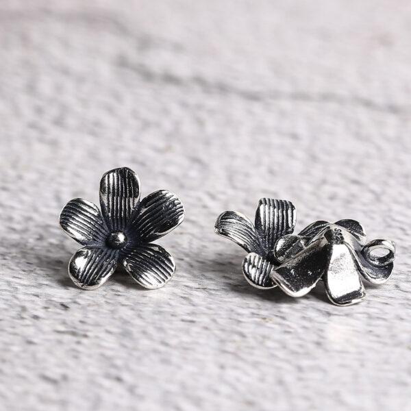 flower charm, flower button bead, s925 sterling silver, silver charm, oxidized silver bead - Image 5