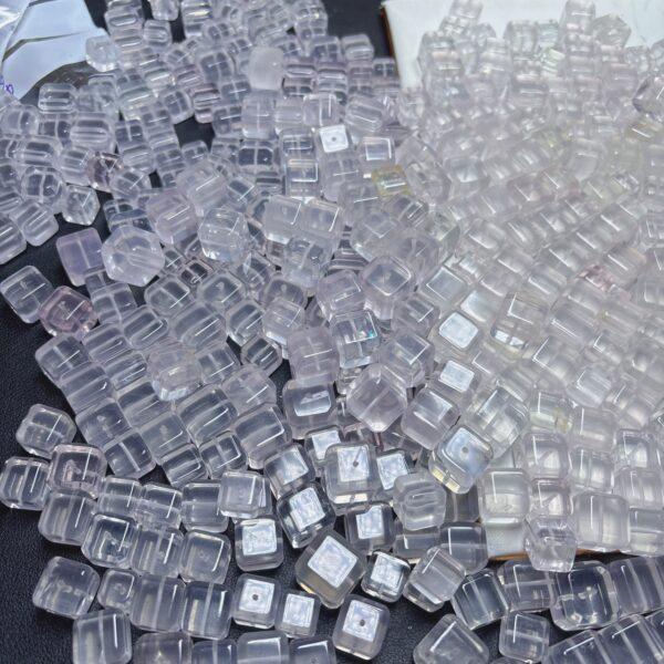 genuine natural rose quartz bead, quartz bead, pink bead, clear bead, cube bead - Image 5