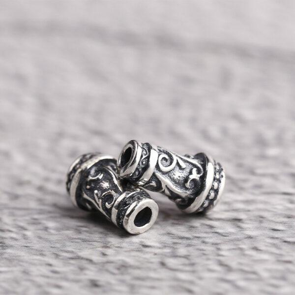 drum bead, vine pattern bead, spacer bead, s925 sterling silver, silver bead, oxidized silver bead - Image 5