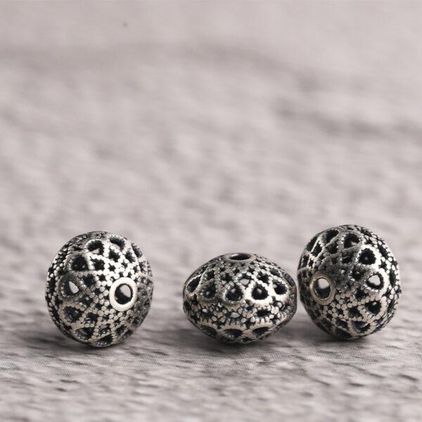 oval bead, hollow flower bead, spacer bead, s925 sterling silver, silver bead, oxidized silver bead - Image 5