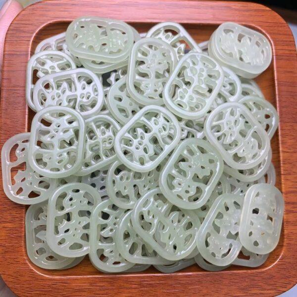 nephrite bead, rectangle bead, 平安 bead, hollow bead, jade bead, green bead, high quality bead, genuine bead, natural bead - Image 5