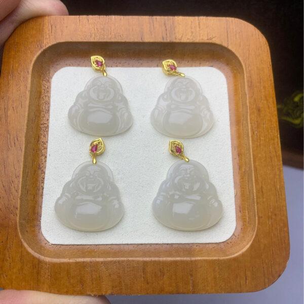 nephrite charm, Buddha charm, Maitreya Buddha, jade charm, white bead, high quality bead, genuine bead, natural bead - Image 5