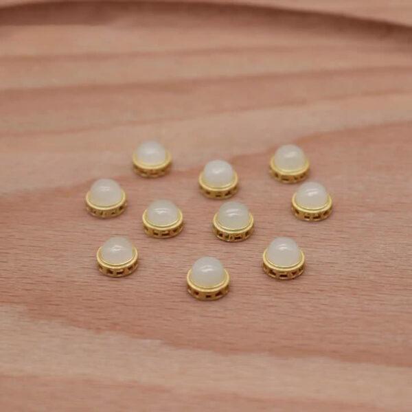 bezel bead, round bead, nephrite bead, white bead, sterling silver bead, gild bead, golden bead