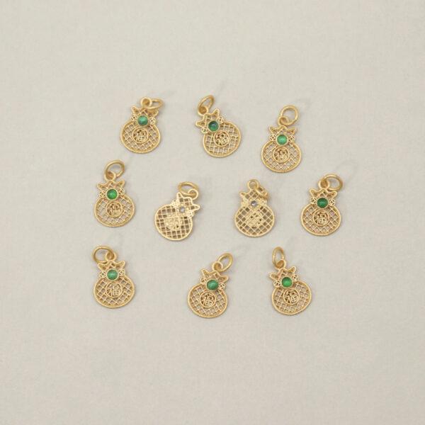 bezel charm, hollow 福 charm, jadeite bead, green bead, sterling silver bead, gild bead, golden bead