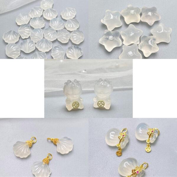 multi shapes bead, agate bead, agate charm, hazy white bead, hazy bead