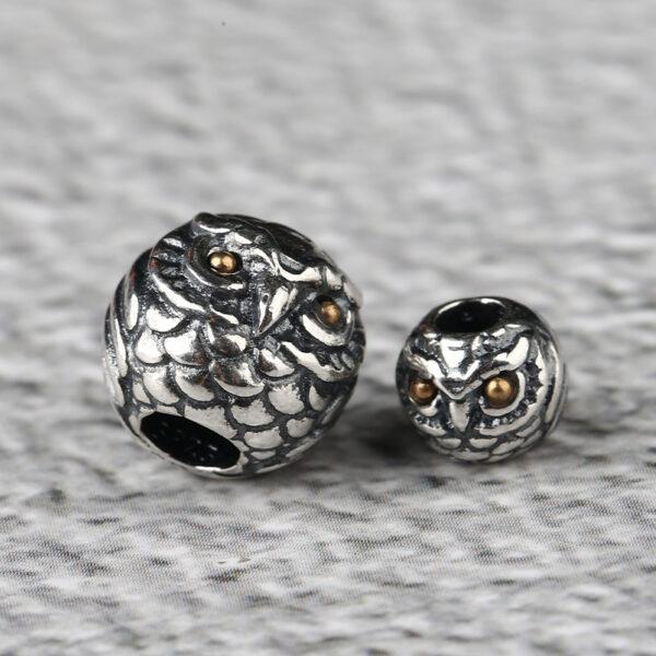 owl bead, bird bead, ball bead, spacer bead, s925 sterling silver, silver bead, oxidized silver bead