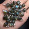 labradorite charm, heart charm, clear bead, sterling silver charm