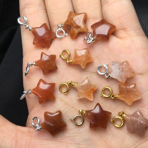 pink rutilated quartz charm, star charm, pink bead, sterling silver charm