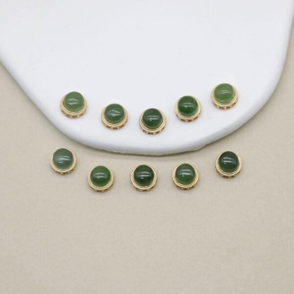 bezel bead, round bead, nephrite bead, green bead, sterling silver bead, gild bead, golden bead
