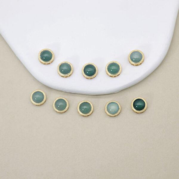 bezel bead, round bead, jadeite bead, green bead, sterling silver bead, gild bead, golden bead