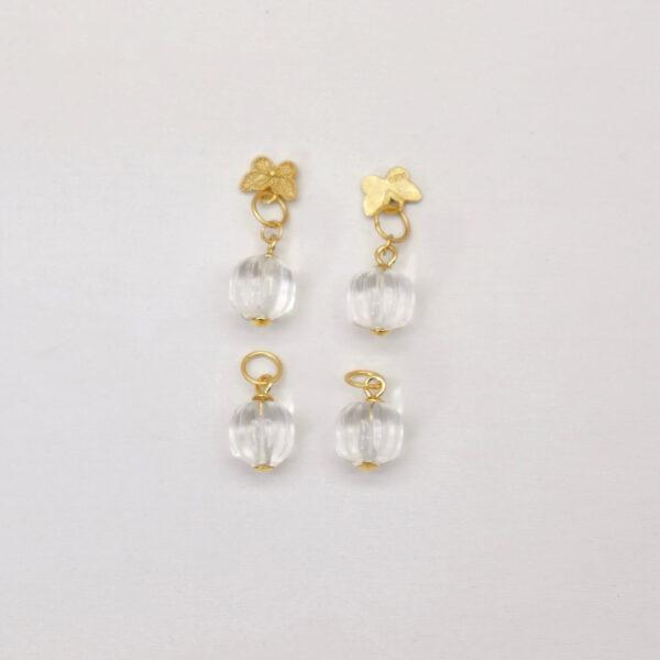 clear quartz charm, pumpkin charm, butterfly charm, white charm, clear charm, sterling silver charm, gild bead, golden charm