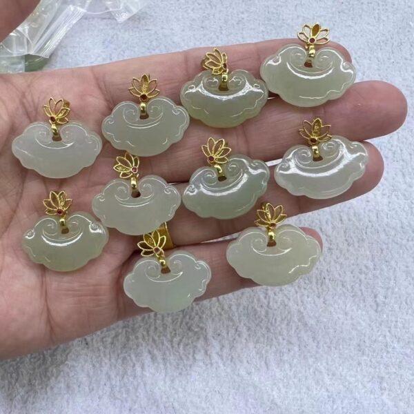 nephrite charm, cloud charm, ruyi charm, jade charm, green bead, high quality bead, genuine bead, natural bead