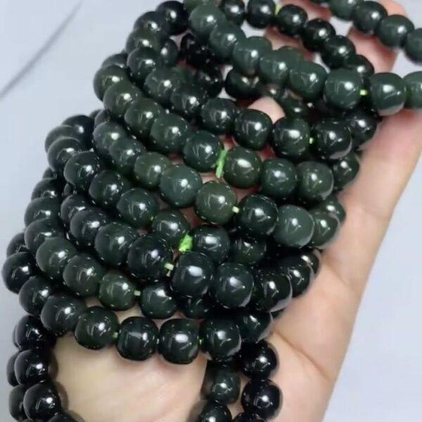 drum beaded bracelet, nephrite bracelet, jade bracelet, deep green bracelet, genuine natural bracelet