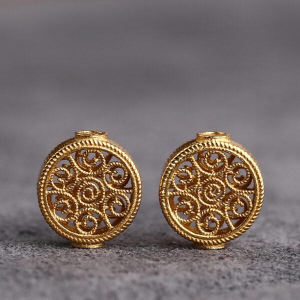 hollow flower bead, round bead, spacer bead, s925 sterling silver, sterling silver bead, golden bead, gild bead