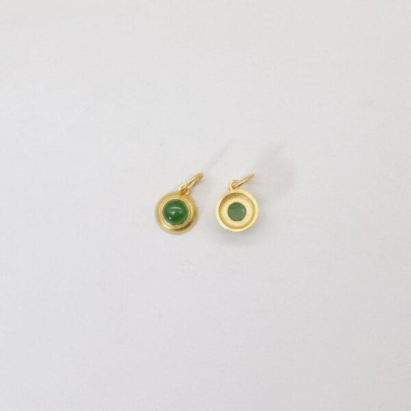bezel charm, round charm, nephrite bead, green bead, sterling silver bead, gild bead, golden bead - Image 2