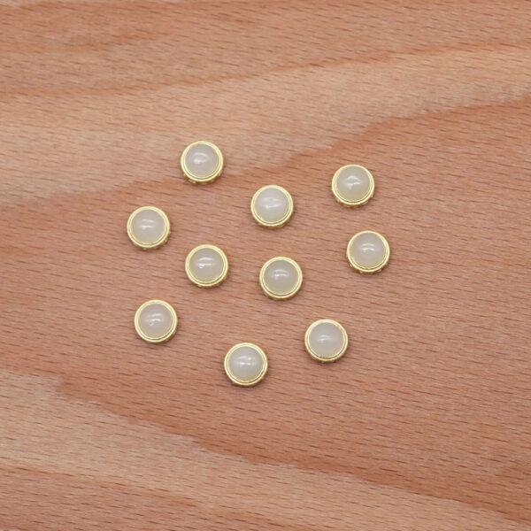 bezel bead, round bead, nephrite bead, white bead, sterling silver bead, gild bead, golden bead - Image 2