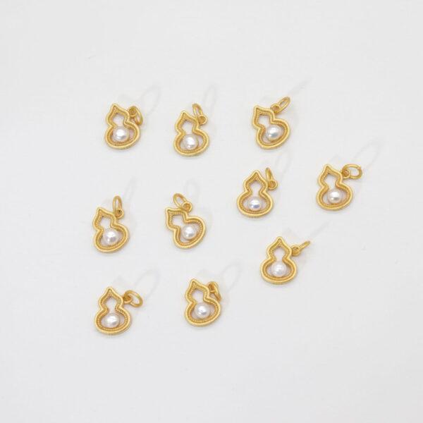 bezel charm, hollow gourd charm, pearl bead, white bead, sterling silver bead, gild bead, golden bead - Image 2