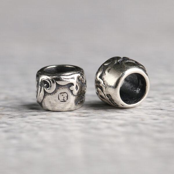 drum bead, flower bead, spacer bead, s925 sterling silver, silver bead, oxidized silver bead - Image 2