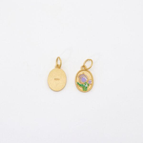 Purple Tulip charm, flower charm, enamel bead, sterling silver bead, gild bead, golden bead - Image 2