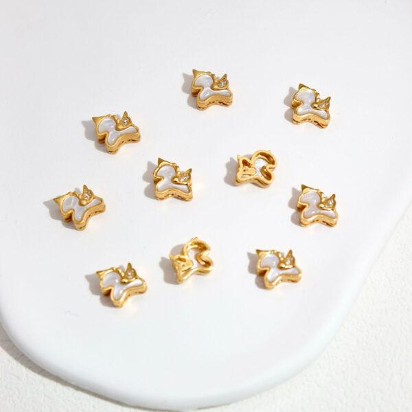 bezel bead, horse bead, flower bead, shell bead, white bead, sterling silver bead, gild bead, golden bead - Image 2