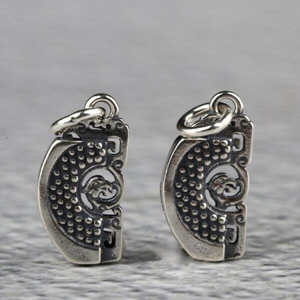dragon & phoenix charm,  semicircular charm, retro charm, s925 sterling silver, silver bead, silver charm, oxidized silver bead - Image 2