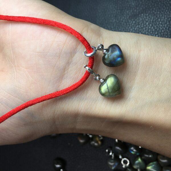 labradorite charm, heart charm, clear bead, sterling silver charm - Image 2