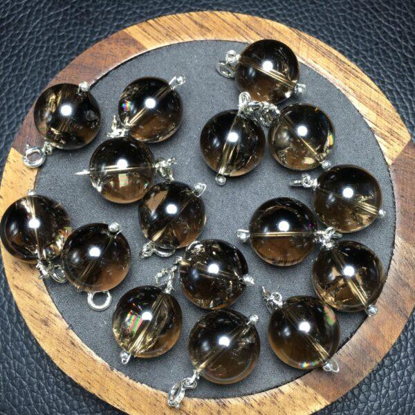 smoky quartz charm, ball charm, gray bead, clear bead, sterling silver charm - Image 2