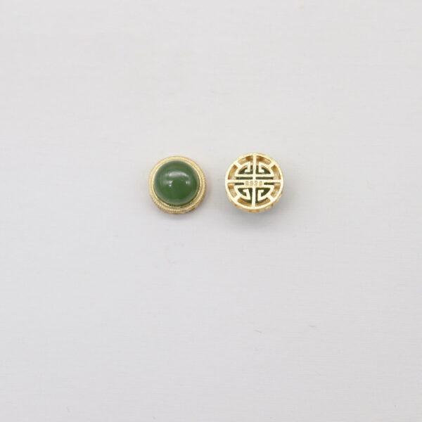 bezel bead, round bead, nephrite bead, green bead, sterling silver bead, gild bead, golden bead - Image 2