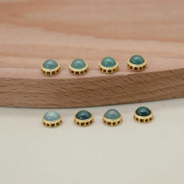 bezel bead, round bead, jadeite bead, green bead, sterling silver bead, gild bead, golden bead - Image 2