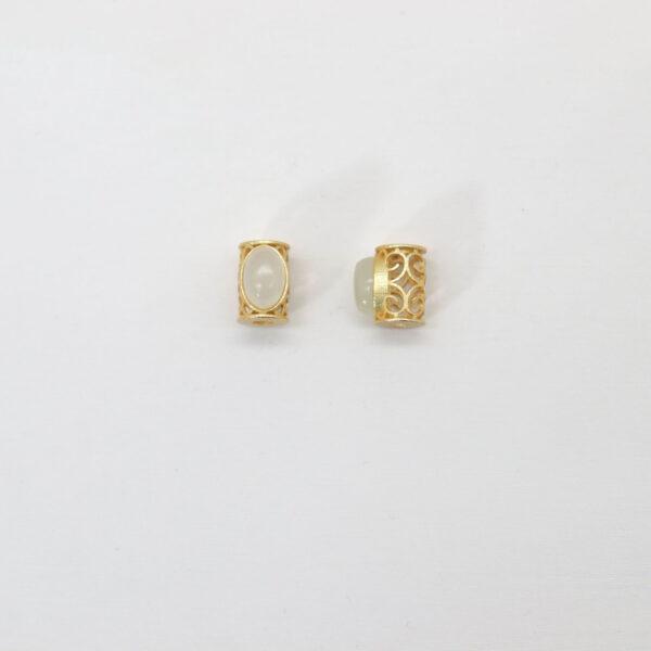 bezel bead, hollow flower bead, oval bead, nephrite bead, white bead, sterling silver bead, gild bead, golden bead - Image 2