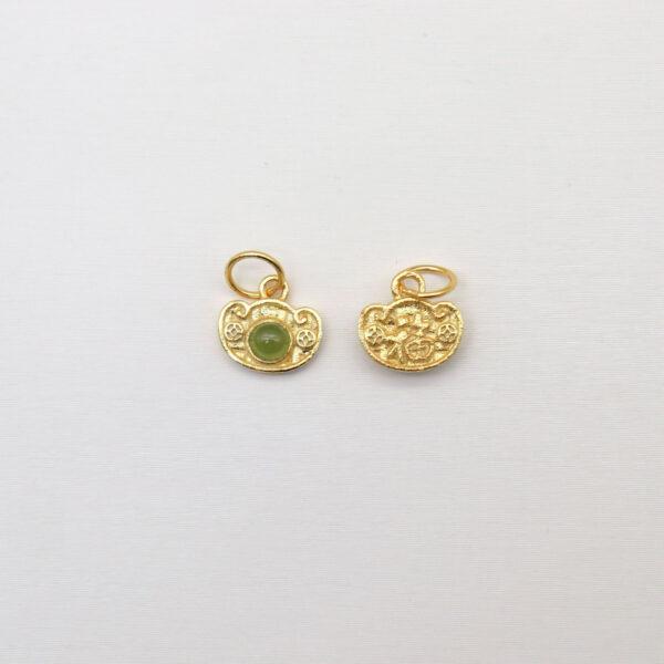flower charm, nephrite charm, green charm, sterling silver charm, gild bead, golden charm - Image 2
