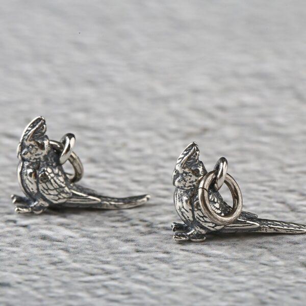 bird charm, Magpie charm, retro charm, s925 sterling silver, silver bead, silver charm, oxidized silver bead - Image 2