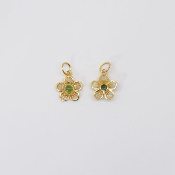 flower charm, nephrite charm, green charm, sterling silver charm, gild bead, golden charm - Image 2