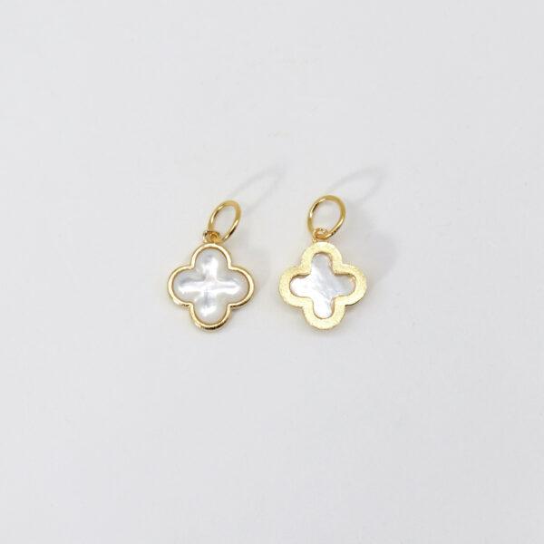 four leaf clover charm, shell charm, white charm, sterling silver charm, gild bead, golden charm - Image 2