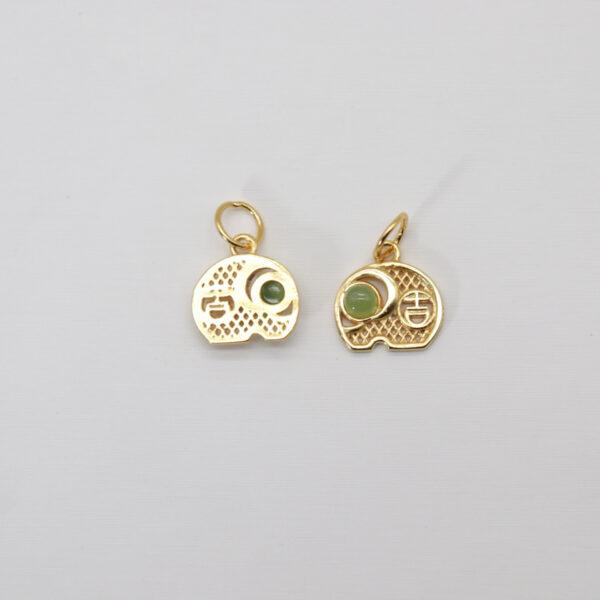 small elephant charm, nephrite charm, green charm, sterling silver charm, gild bead, golden charm - Image 2