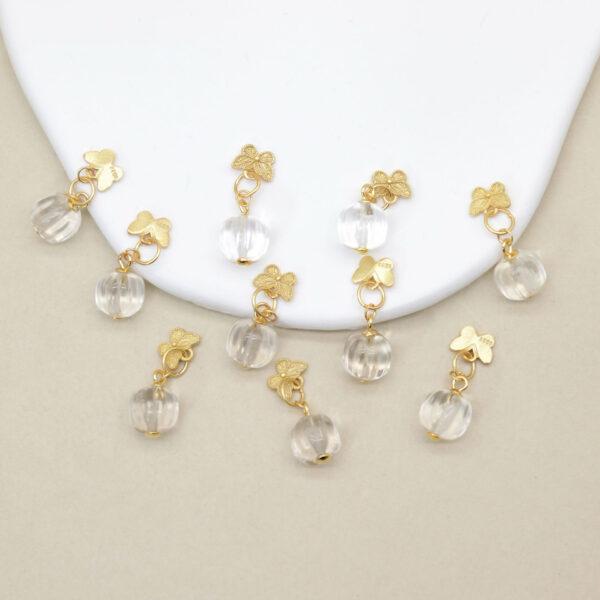 clear quartz charm, pumpkin charm, butterfly charm, white charm, clear charm, sterling silver charm, gild bead, golden charm - Image 2