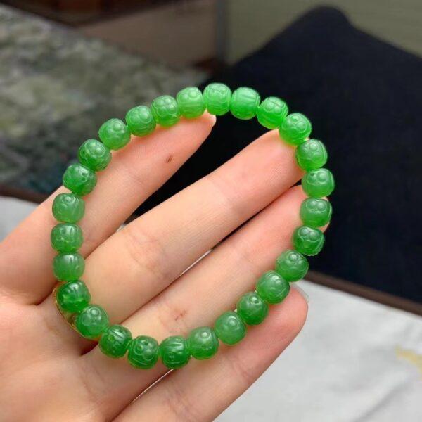 drum beaded bracelet, flower bracelet, nephrite bracelet, jade bracelet, green bracelet, genuine natural bracelet - Image 2
