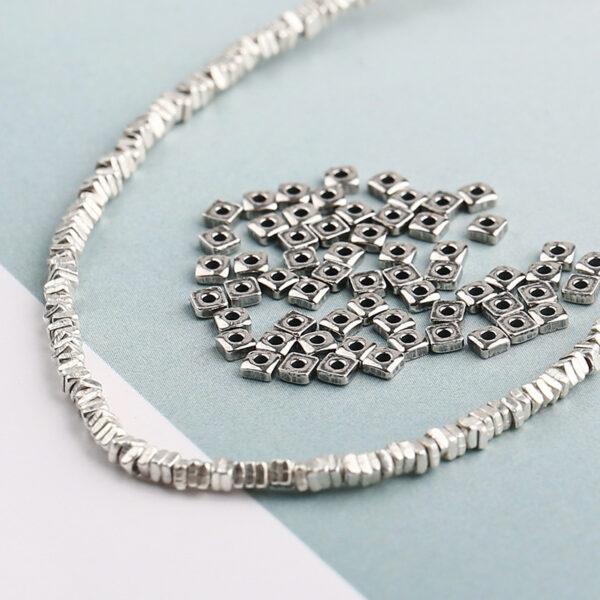 square bead, simple bead, spacer bead, s925 sterling silver, silver bead, oxidized silver bead - Image 2