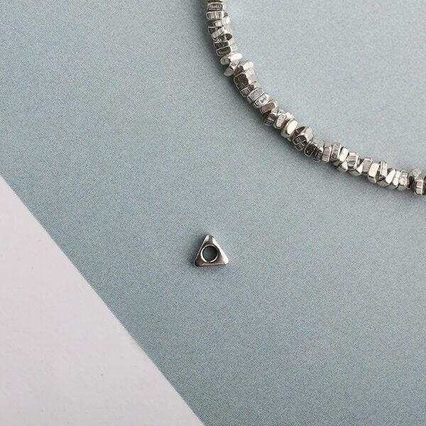 triangle bead, simple bead, spacer bead, s925 sterling silver, silver bead, oxidized silver bead - Image 2