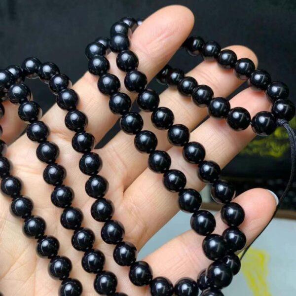 nephrite bead, round bead, whole strand bead, black bead, jade bead, high quality bead, genuine bead, natural bead - Image 2