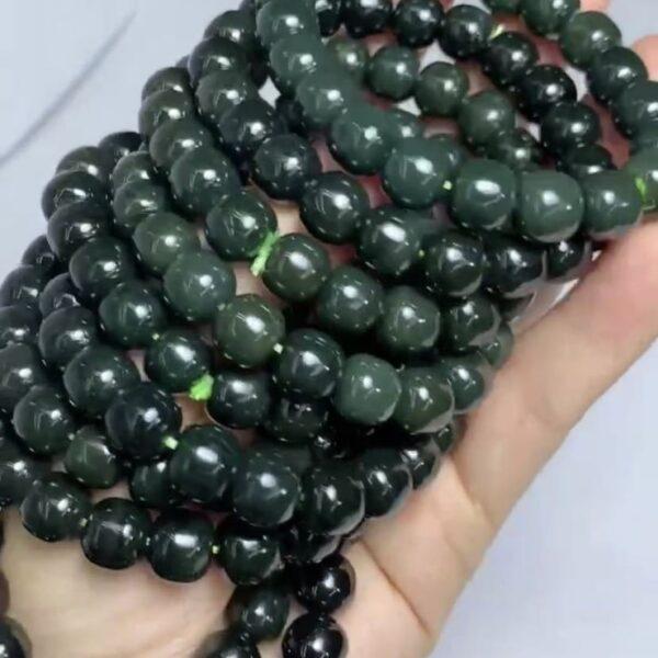 drum beaded bracelet, nephrite bracelet, jade bracelet, deep green bracelet, genuine natural bracelet - Image 2