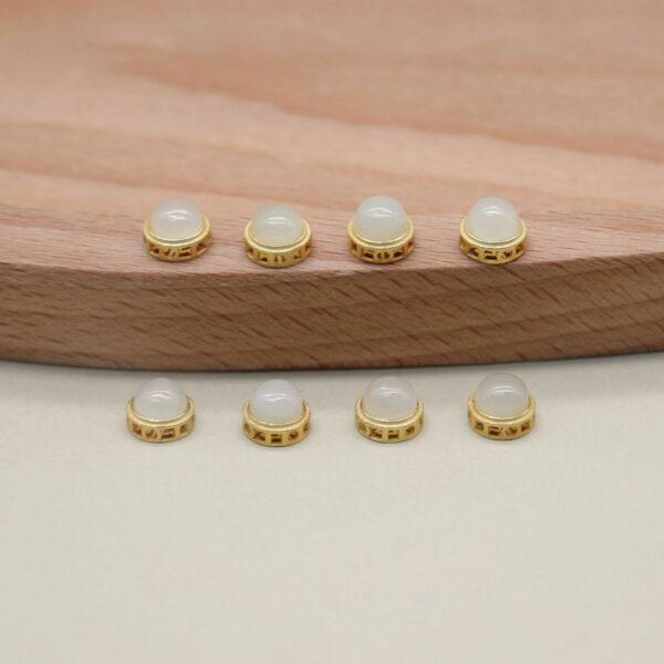 bezel bead, round bead, nephrite bead, white bead, sterling silver bead, gild bead, golden bead - Image 3