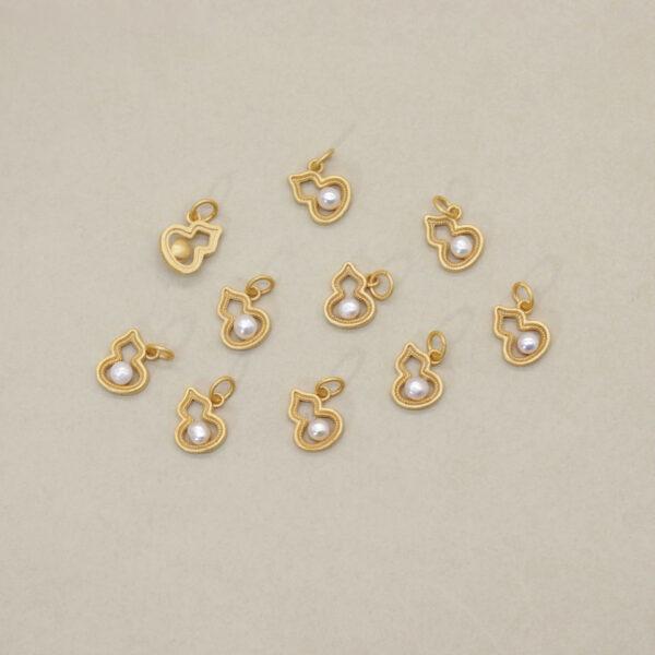 bezel charm, hollow gourd charm, pearl bead, white bead, sterling silver bead, gild bead, golden bead - Image 3