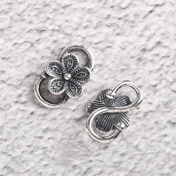 flower bead, plum flower bead, silver hook, silver clasp, s925 sterling silver, silver findings, oxidized silver bead - Image 3