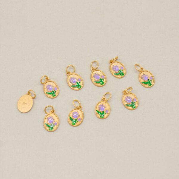 Purple Tulip charm, flower charm, enamel bead, sterling silver bead, gild bead, golden bead - Image 3