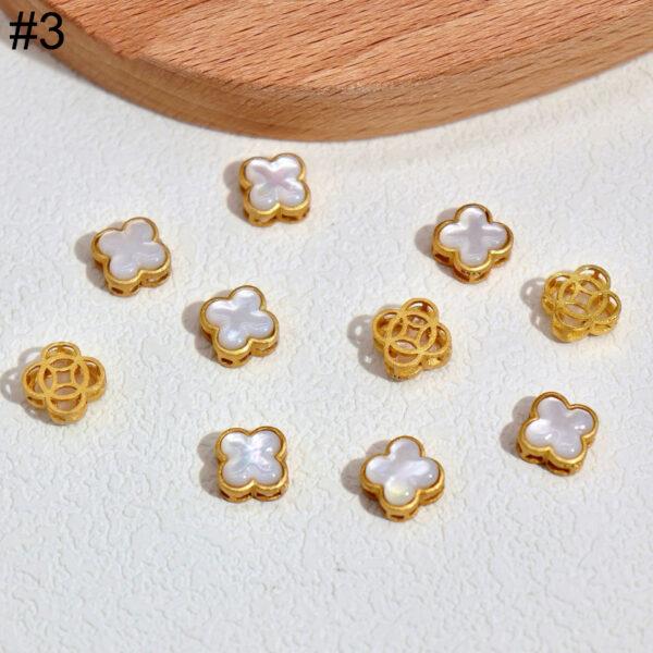 bezel bead, horse bead, flower bead, shell bead, white bead, sterling silver bead, gild bead, golden bead - Image 6